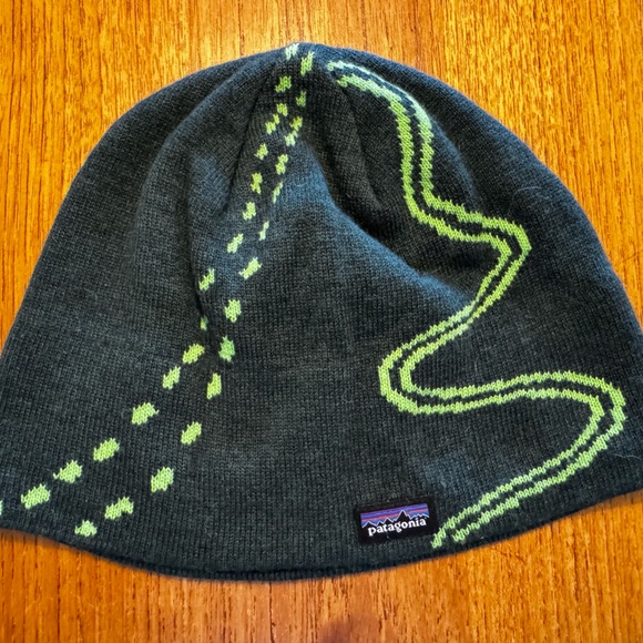 Patagonia Dark Gray Beanie with Bright Green Accents - Picture 2 of 3